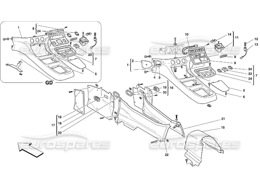 ferrari 456 m gt/m gta tunnel - teilediagramm für polster und zubehör