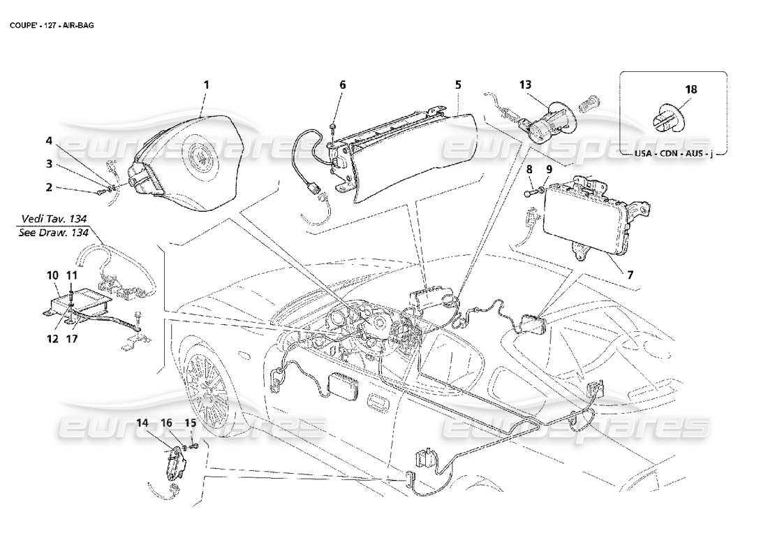 maserati 4200 coupe (2002) airbag-teilediagramm