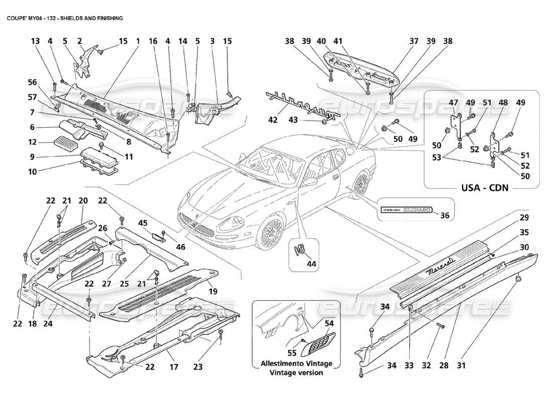 maserati 4200 coupe (2004) schilder und abschlussteildiagramm
