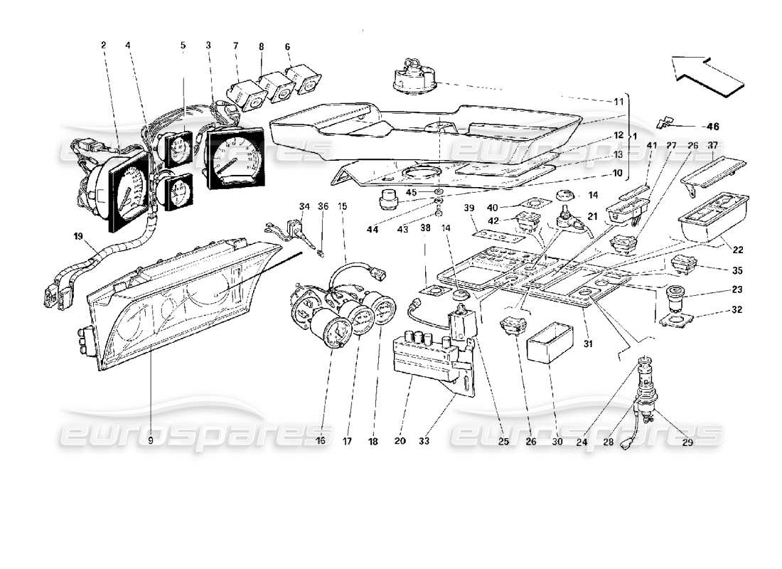 ferrari 512 m teilediagramm für instrumente und innenraumzubehör