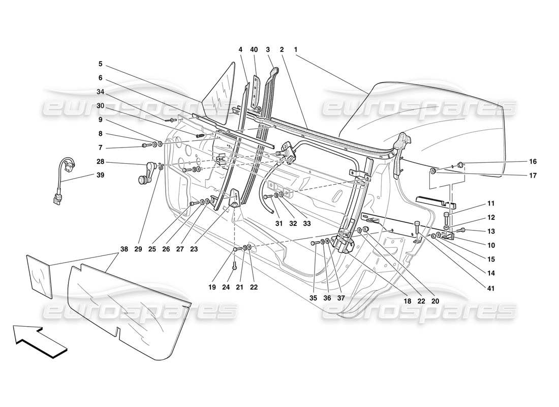 ferrari f50 türen - glashebevorrichtung teilediagramm