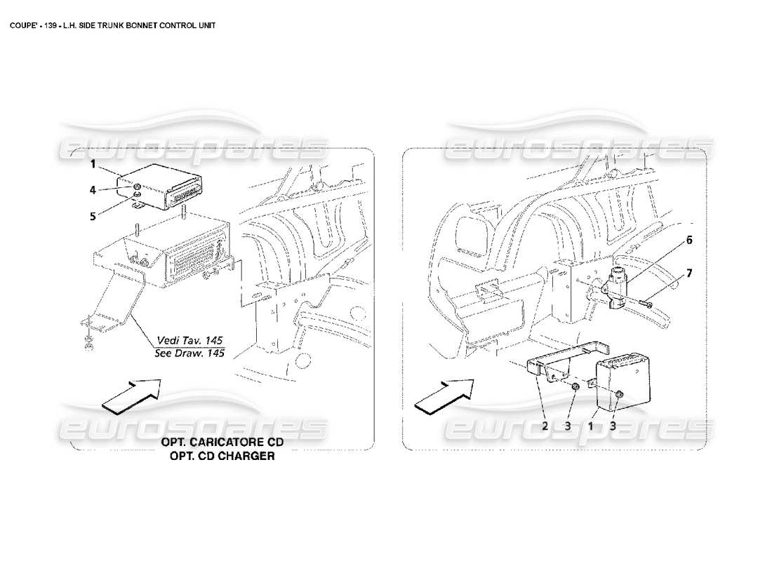 maserati 4200 coupe (2002) teilediagramm der steuereinheit für die linke seitliche kofferraumhaube