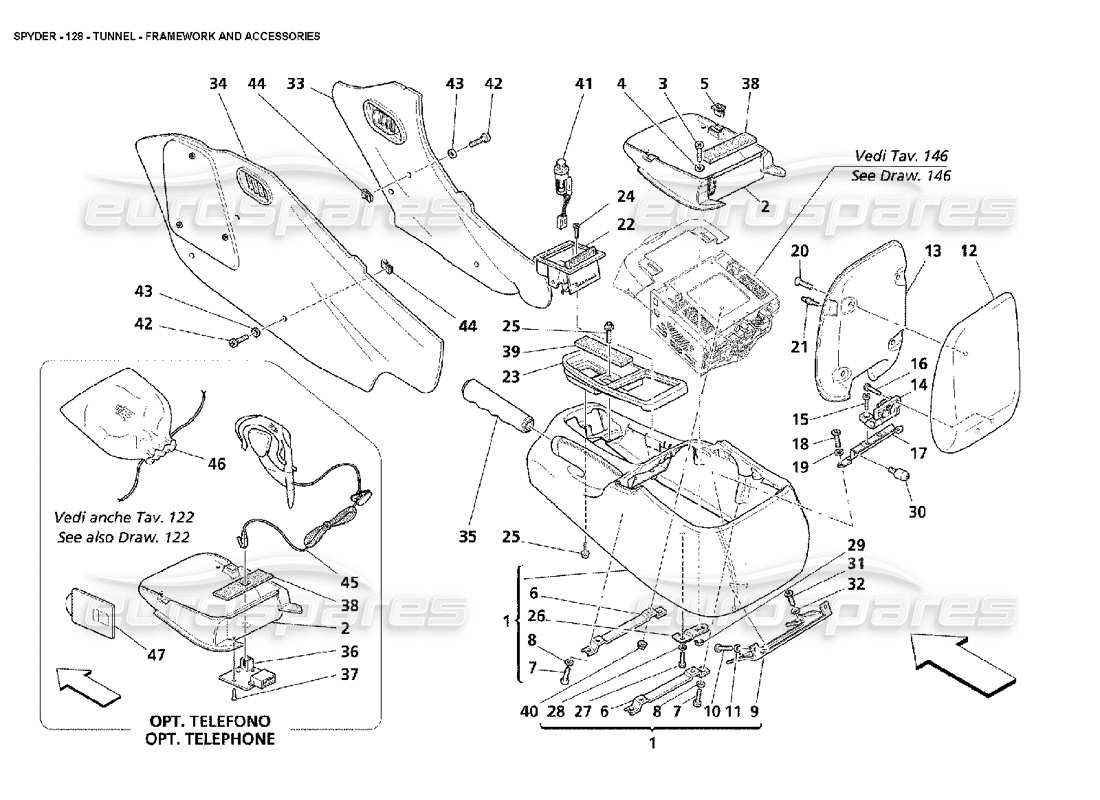 maserati 4200 spyder (2002) tunnel - rahmen und zubehör teilediagramm