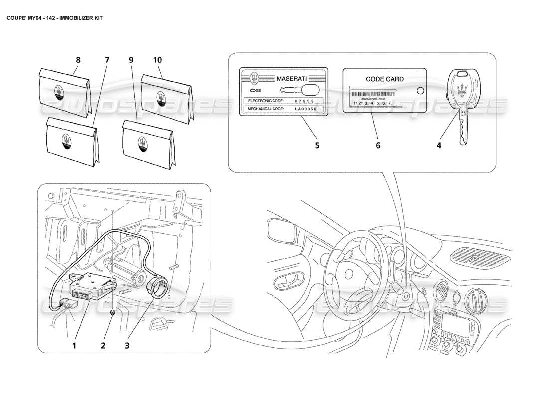 maserati 4200 coupe (2004) teilediagramm des wegfahrsperrensatzes
