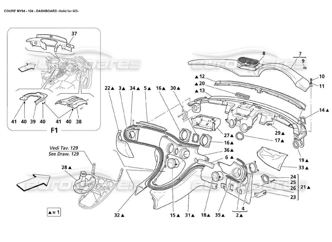 maserati 4200 coupe (2004) dashboard gültig für gd teilediagramm