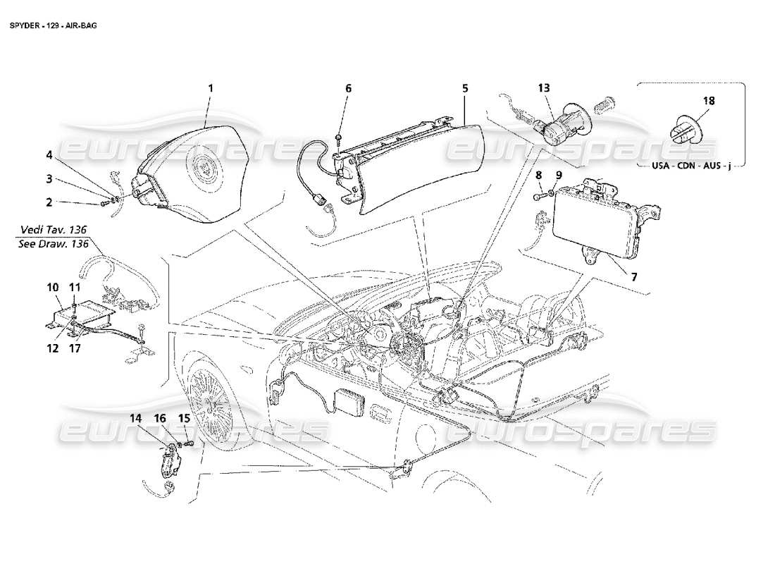 maserati 4200 spyder (2002) airbags teilediagramm