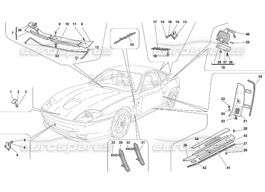 ferrari 550 maranello teilediagramm für außenverkleidungen