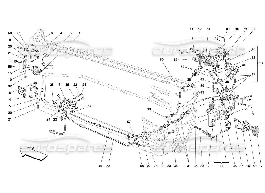 ferrari 550 maranello türen - teilediagramm für öffnungssteuerung und scharniere