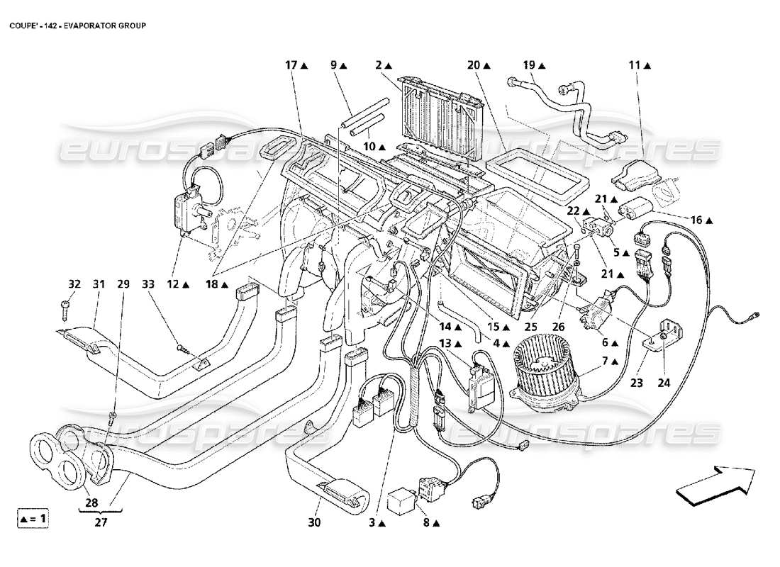 maserati 4200 coupe (2002) teilediagramm der verdampfergruppe