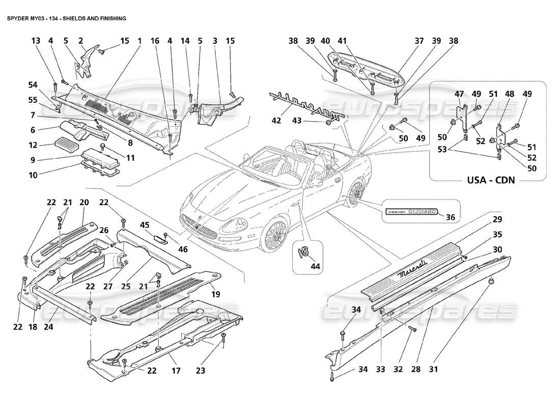 maserati 4200 spyder (2003) schilder und abschlussteildiagramm