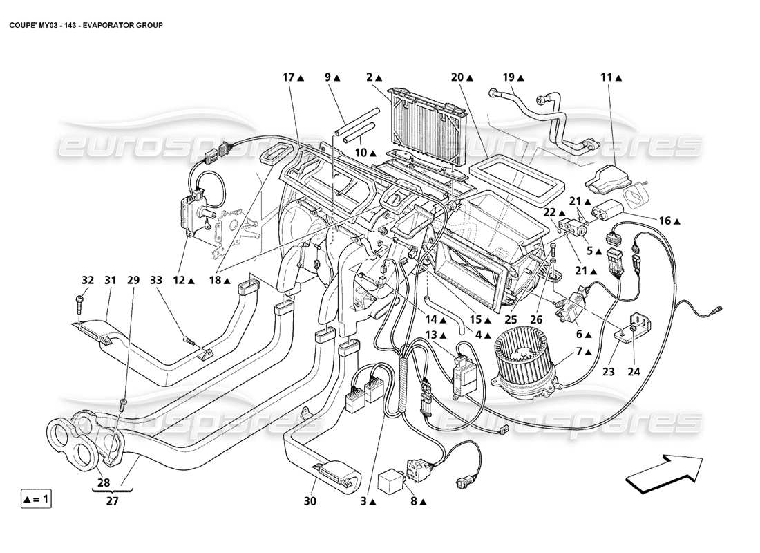 maserati 4200 coupe (2003) teilediagramm der verdampfergruppe