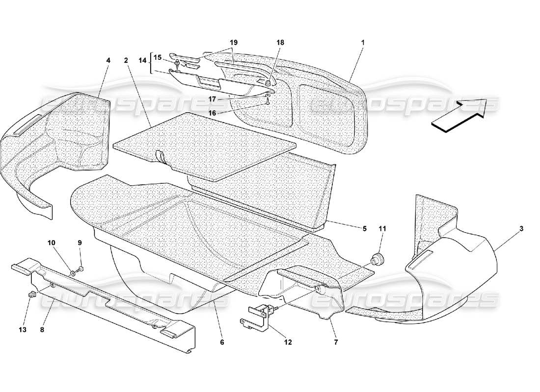 ferrari 550 maranello teilediagramm für kofferraumpolster