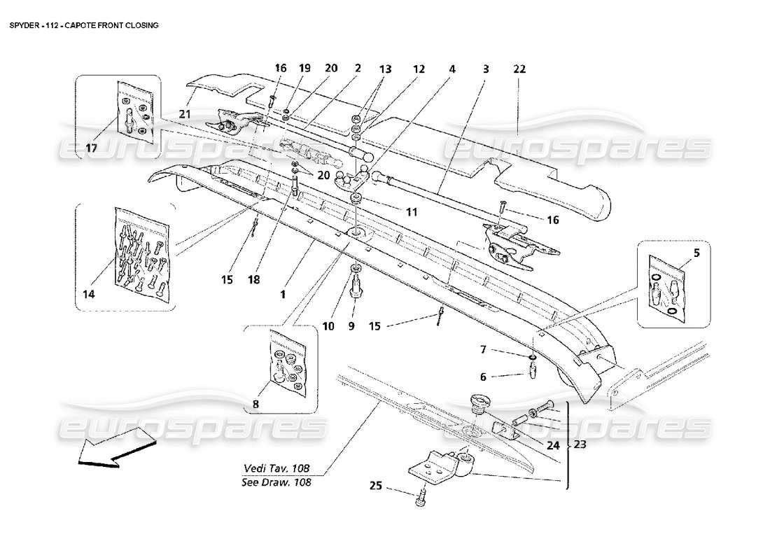 maserati 4200 spyder (2002) capote-frontverschluss teilediagramm