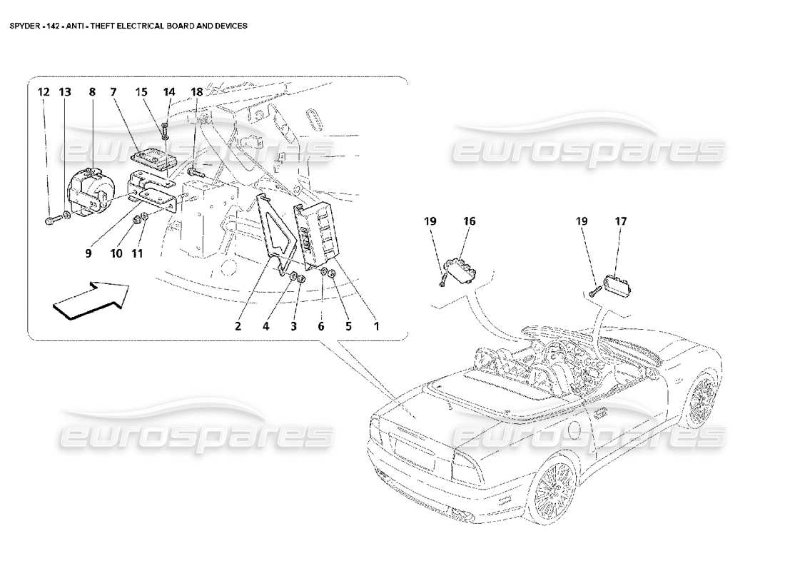 maserati 4200 spyder (2002) diebstahlsichere elektrische platinen und geräte teilediagramm