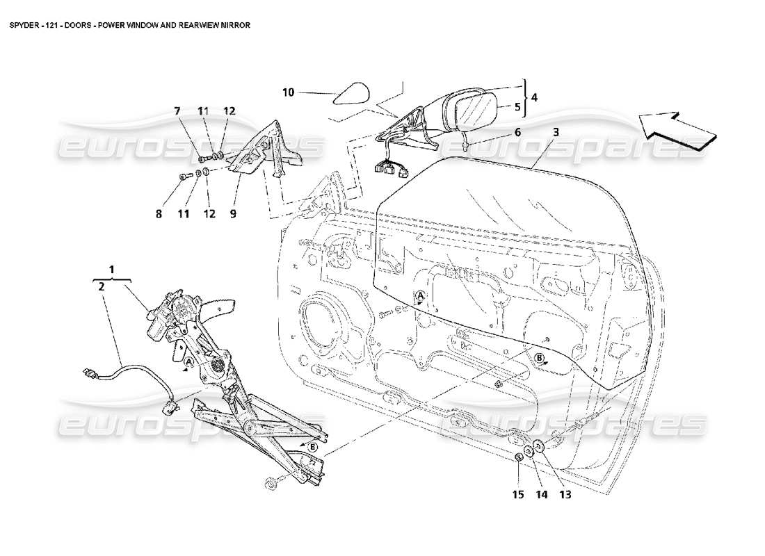 maserati 4200 spyder (2002) türen – elektrische fensterheber und rückspiegel teilediagramm