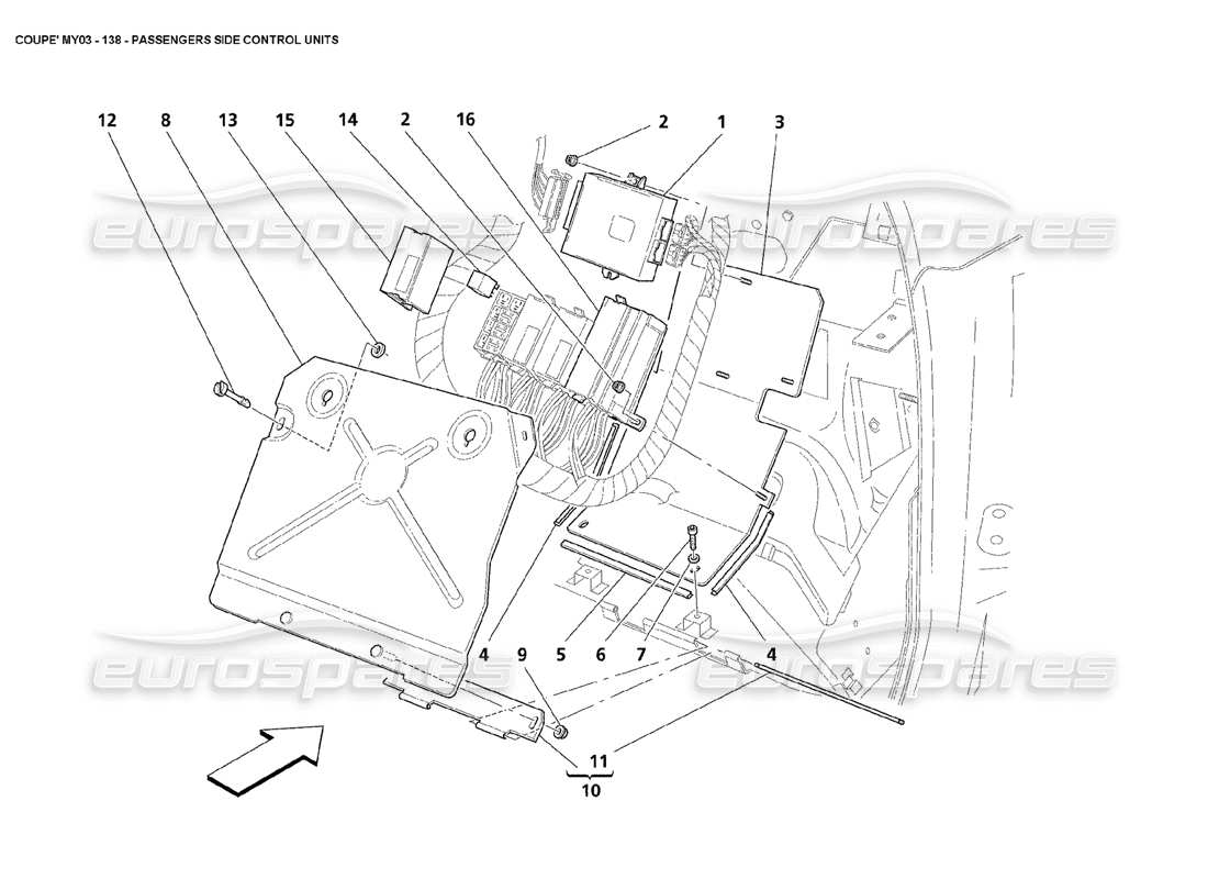 maserati 4200 coupe (2003) teilediagramm für steuergeräte auf der beifahrerseite