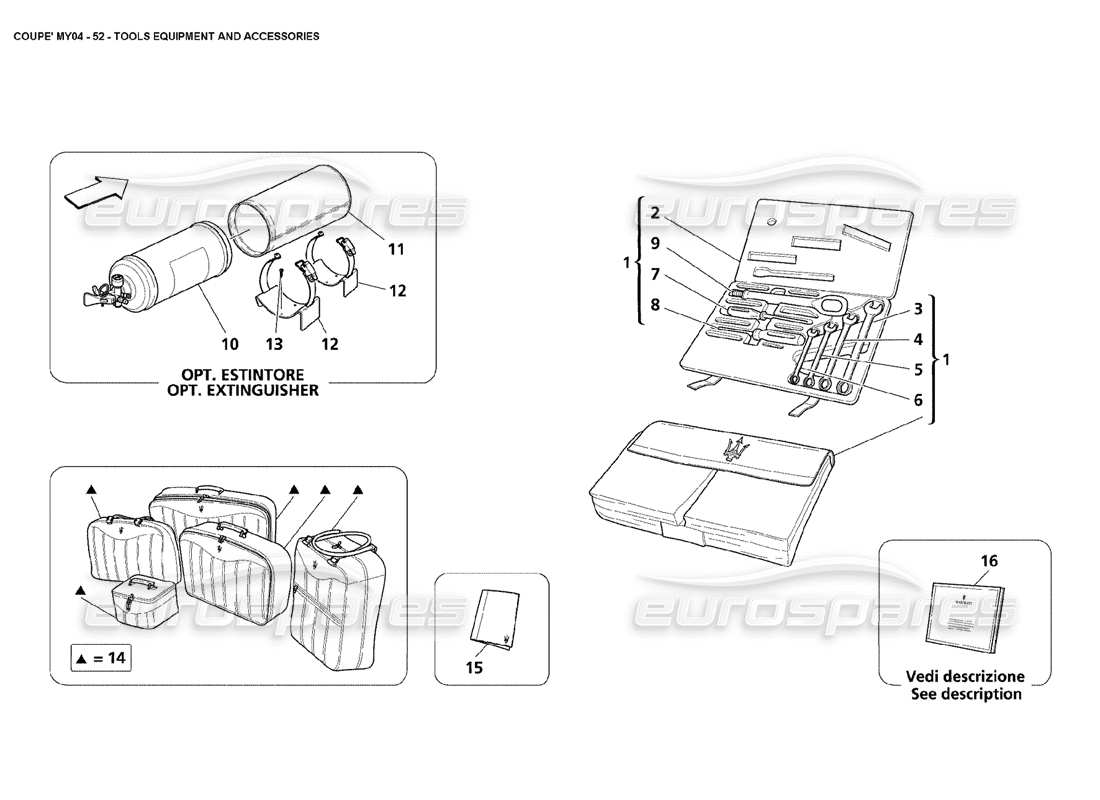 maserati 4200 coupe (2004) werkzeuge, ausrüstung und zubehör teilediagramm