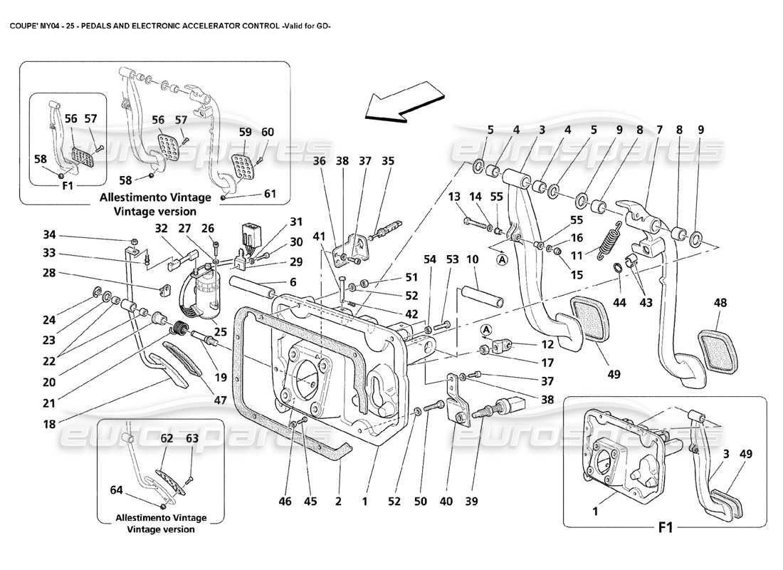 maserati 4200 coupe (2004) pedale und elektronische beschleunigungssteuerung gültig für gd-teilediagramm