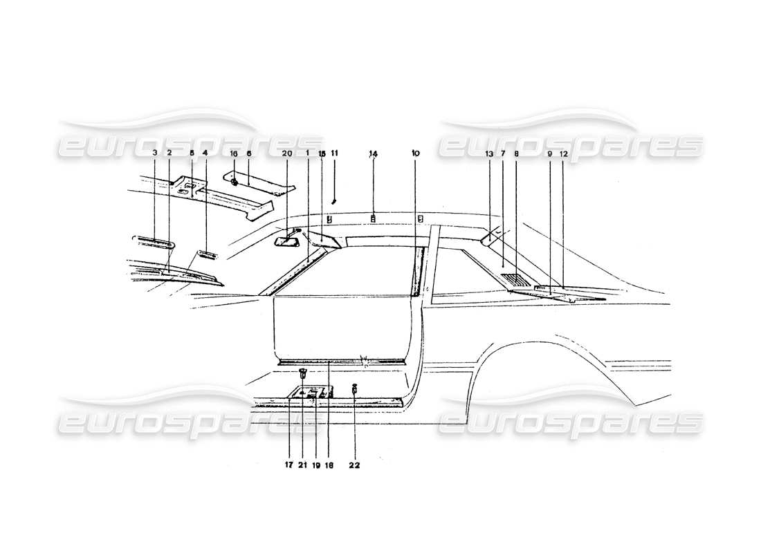 eine teilezeichnung aus dem ferrari 365 gt4 2+2 coachwork teilekatalog