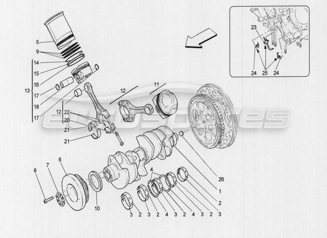 ein Teilediagramm aus dem Maserati QTP. V8 3.8 530bhp Auto 2015 Teilekatalog