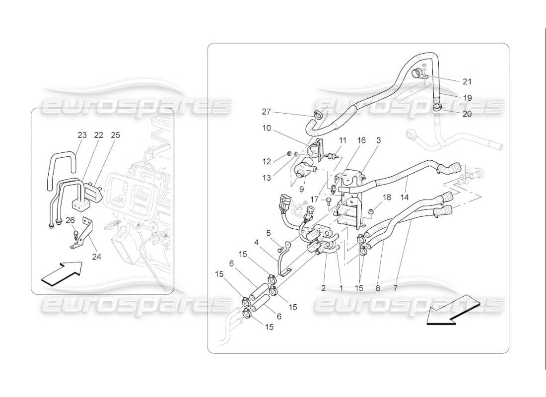 maserati qtp. (2009) 4.7 auto klimaanlage: teilediagramm für geräte im motorraum