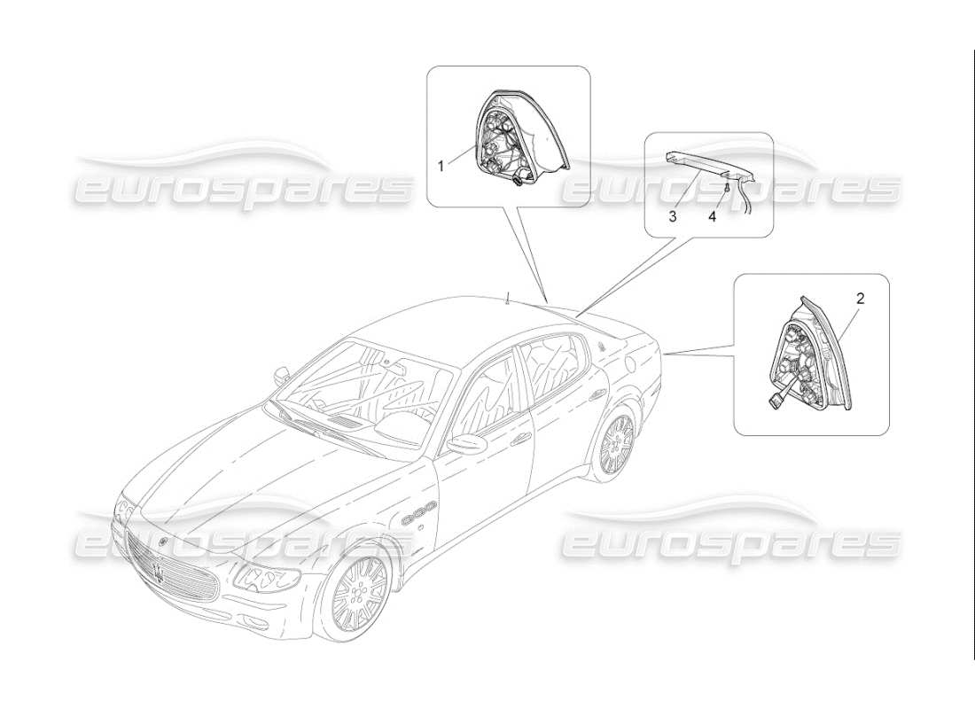 maserati qtp. (2008) 4.2 auto rücklicht-cluster teilediagramm