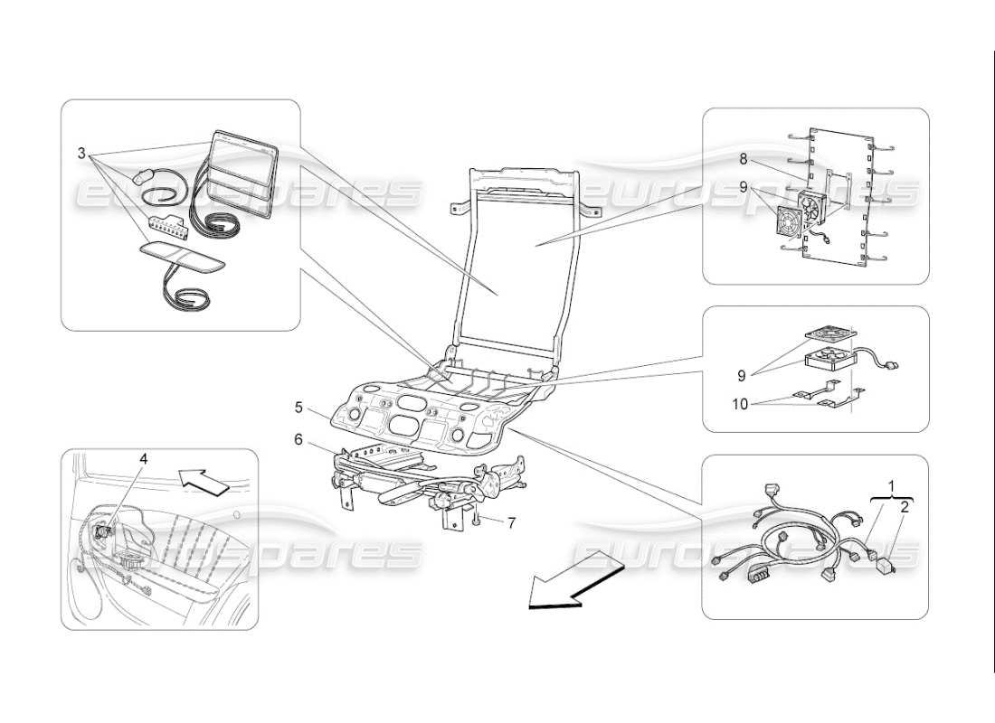 maserati qtp. (2008) 4.2 auto rücksitze: mechanik und elektronik teilediagramm