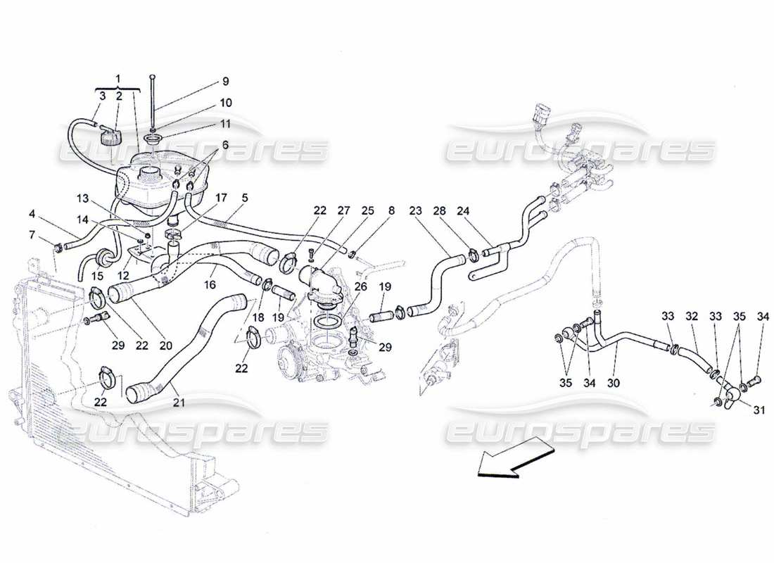 maserati qtp. (2010) 4.7 kühlsystem: nähre und leitungen ersatzteildiagramm