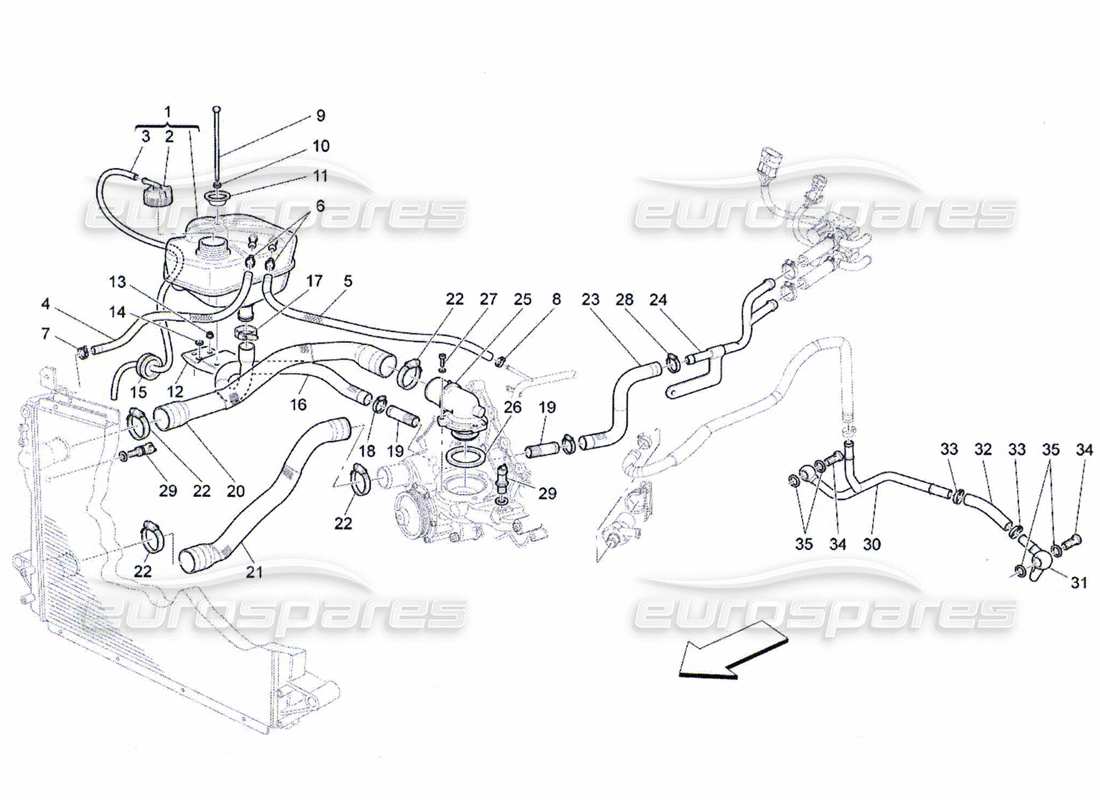 maserati qtp. (2010) 4.7 kühlsystem: nourice und linien teilediagramm