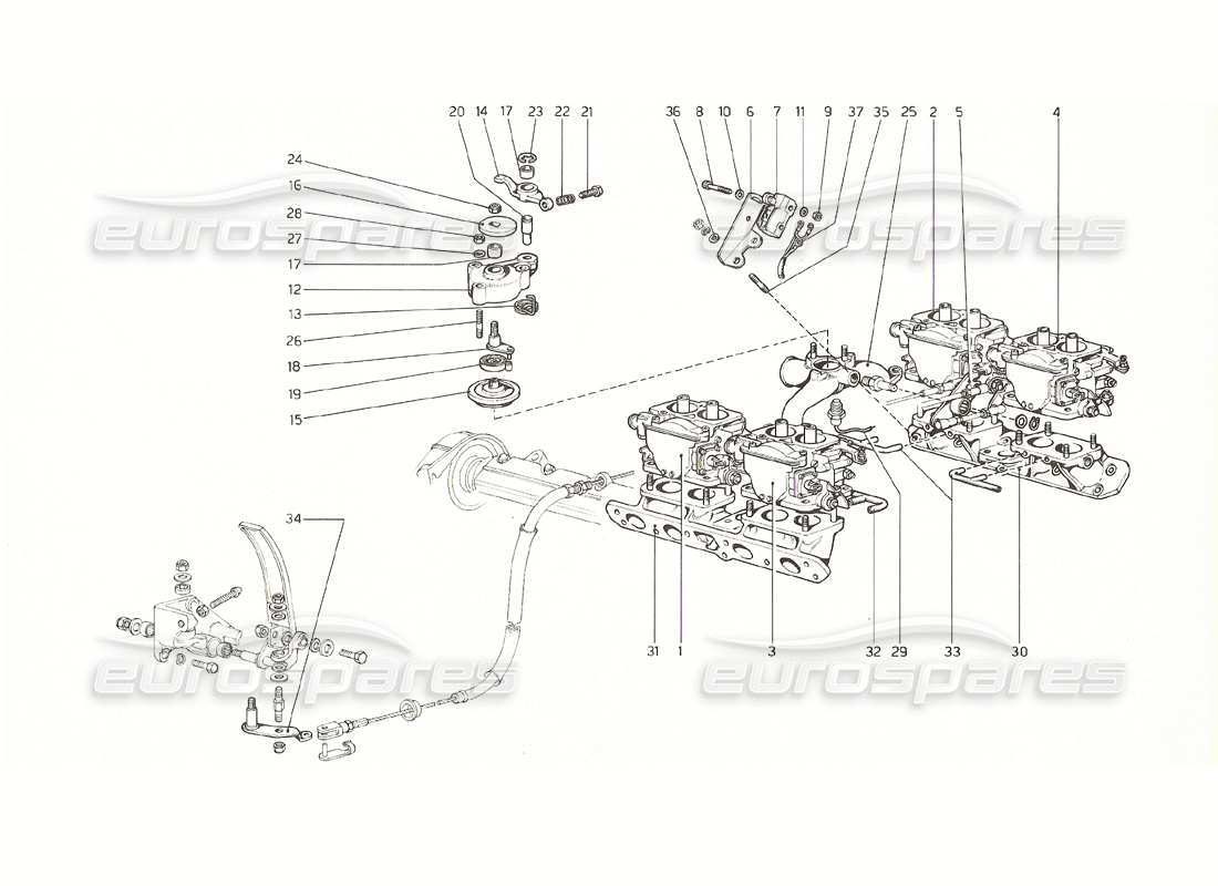 ferrari 308 gt4 dino (1976) schnellleerlaufvorrichtung (us- und australische versionen 1976) teilediagramm