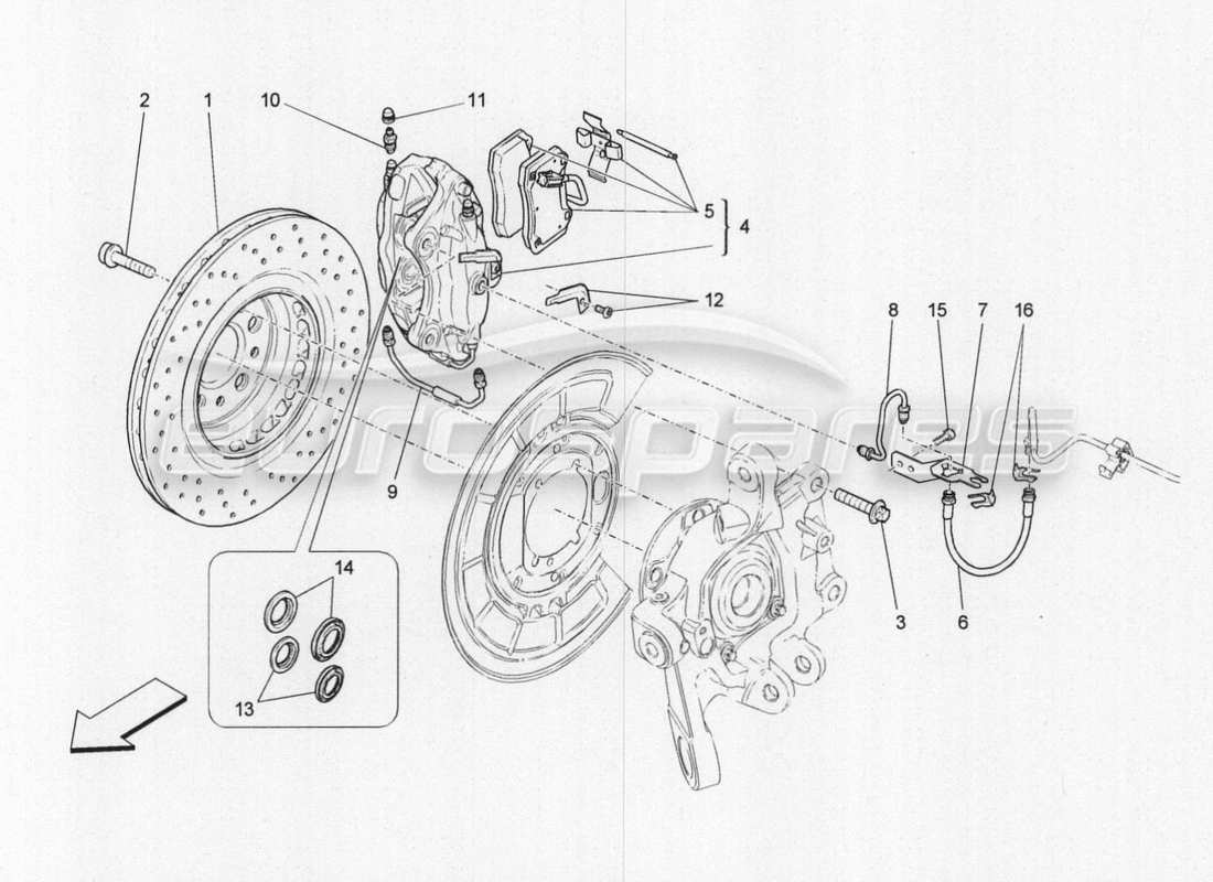 maserati qtp. v8 3.8 530bhp 2014 auto bremsvorrichtungen an den hinterrädern ersatzteildiagramm