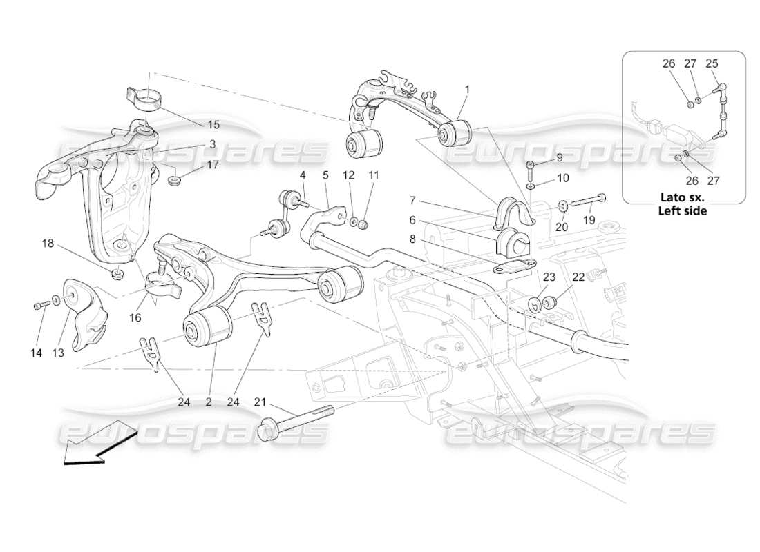 maserati grancabrio (2011) 4.7 vorderradaufhängung teilediagramm