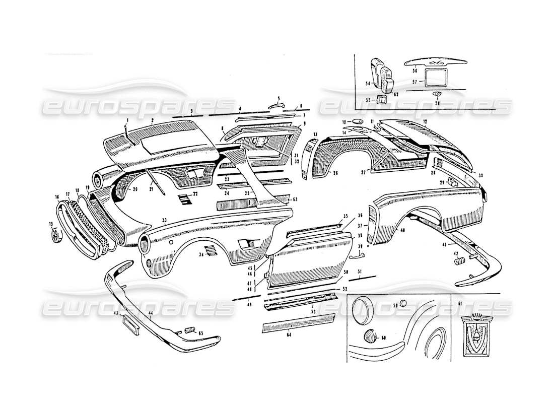 maserati 3500 gt karosserie vignale teilediagramm