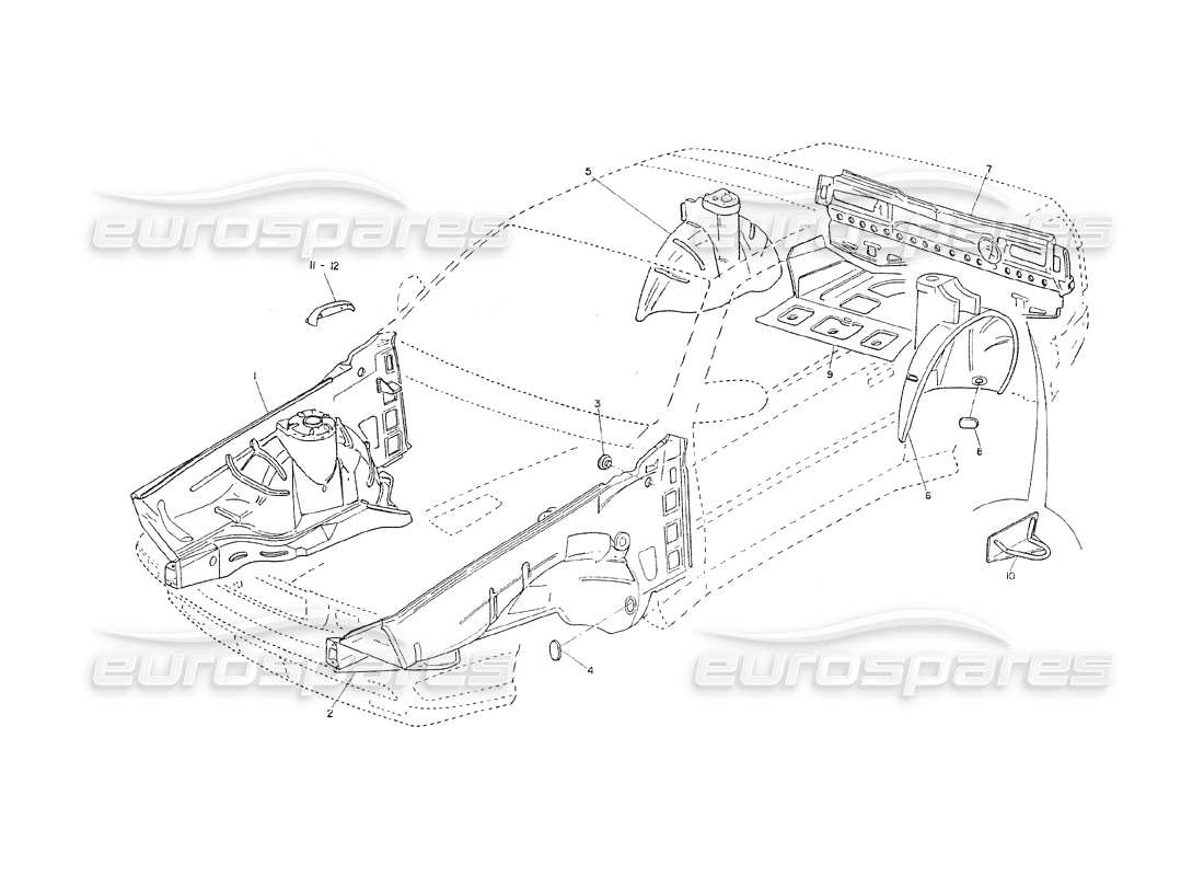 maserati shamal karosserie – innenrahmen teilediagramm