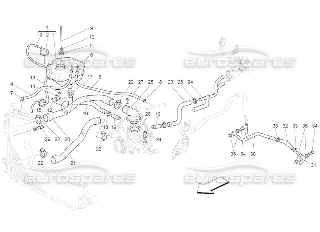 maserati qtp. (2010) 4.7 auto kühlsystem: nourice und linien teilediagramm