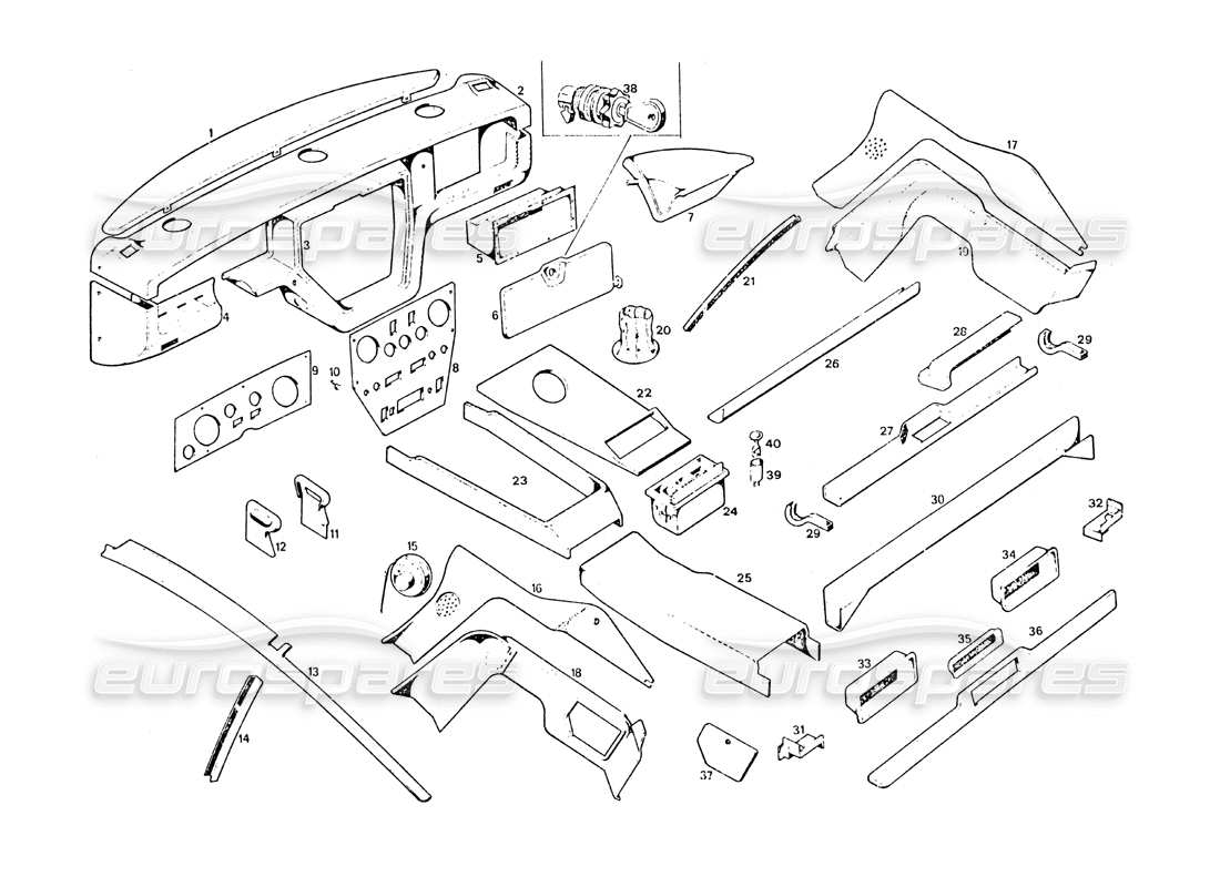 maserati khamsin innenpolsterung teilediagramm