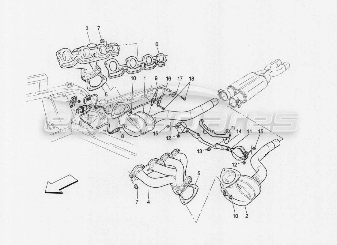 maserati granturismo special edition teilediagramm für vorkatalysatoren und katalysatoren