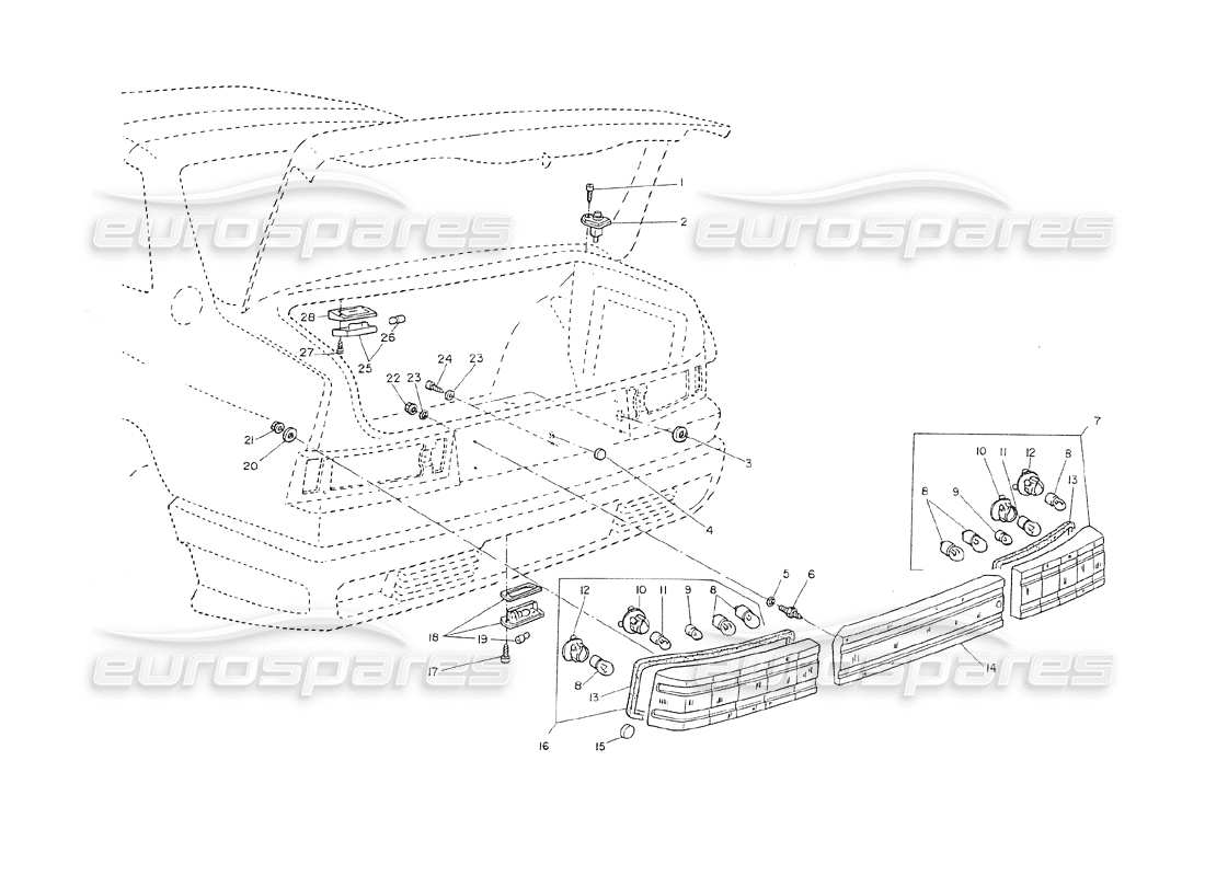 maserati shamal rückleuchten teilediagramm