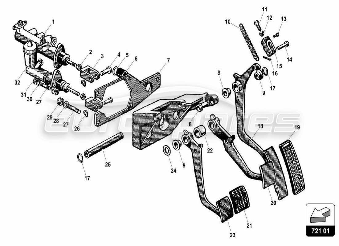 lamborghini 350 gt teilediagramm der pedalbox-baugruppe