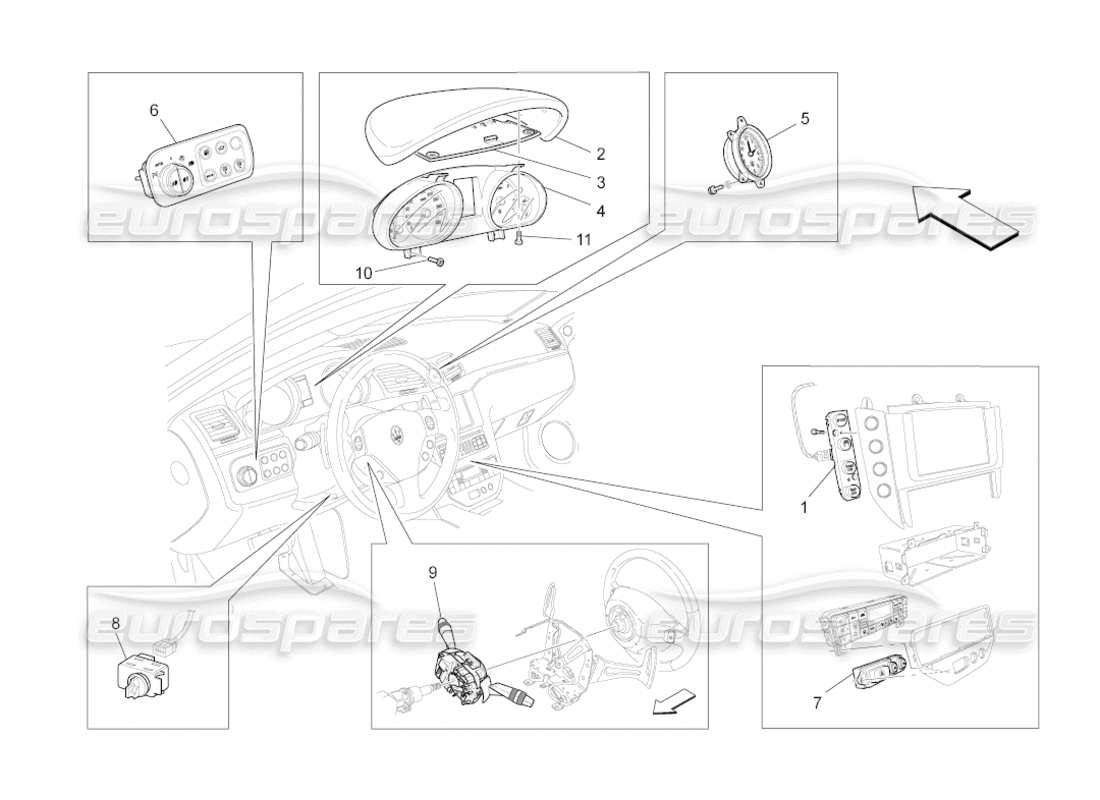 maserati grancabrio (2011) 4.7 dashboard-geräte teilediagramm