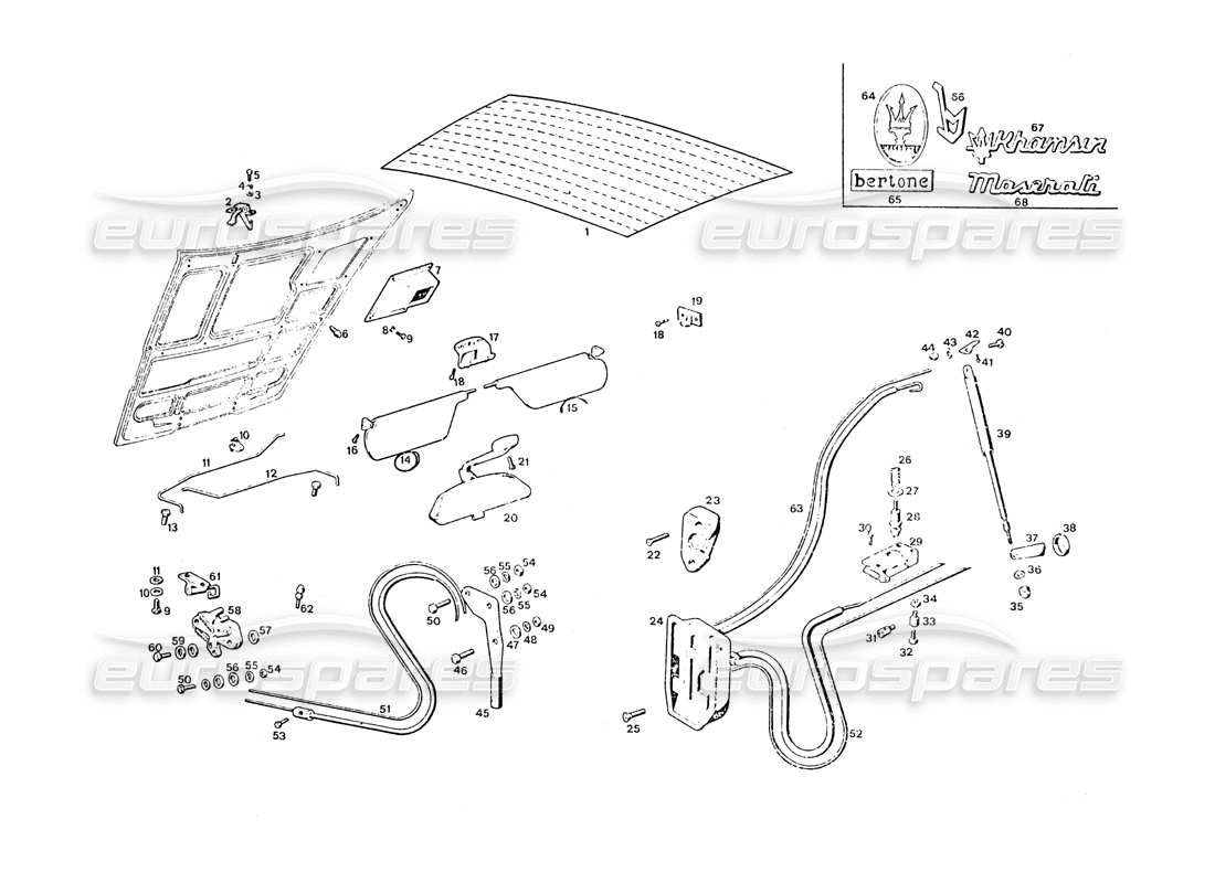 maserati khamsin motor- und kofferraum teilediagramm