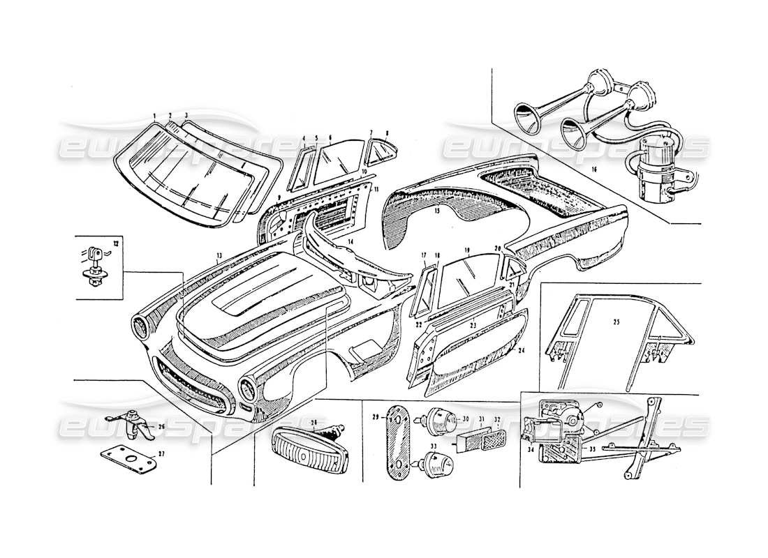 maserati 3500 gt karosserie touring gti teilediagramm