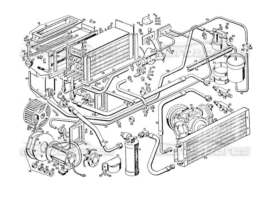 maserati khamsin heizung und konditionierung teilediagramm