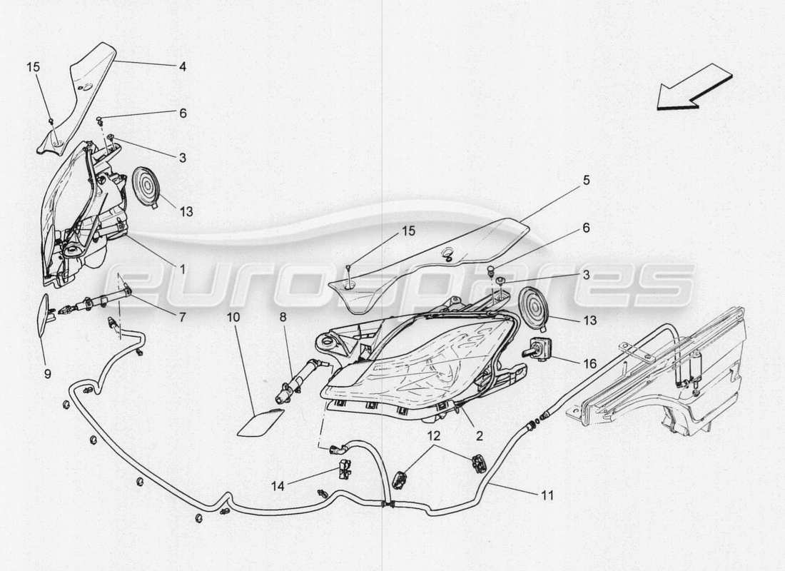 maserati qtp. v8 3.8 530bhp 2014 auto scheinwerfergruppe ersatzteildiagramm