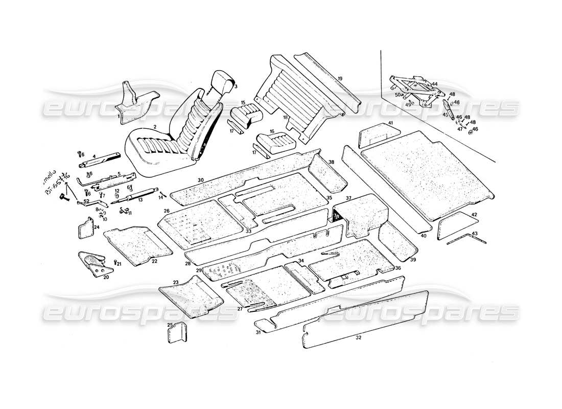 maserati khamsin sitze und polster teilediagramm