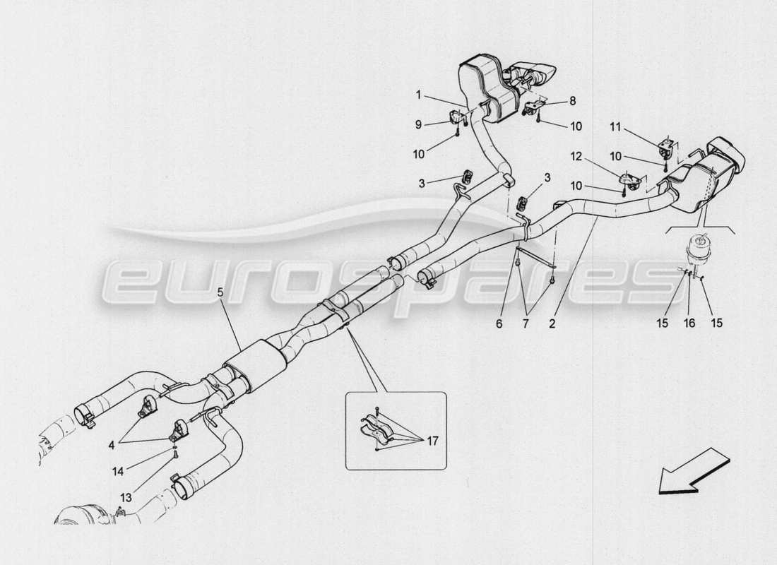 maserati qtp. v8 3.8 530bhp auto 2015 schalldämpfer ersatzteildiagramm