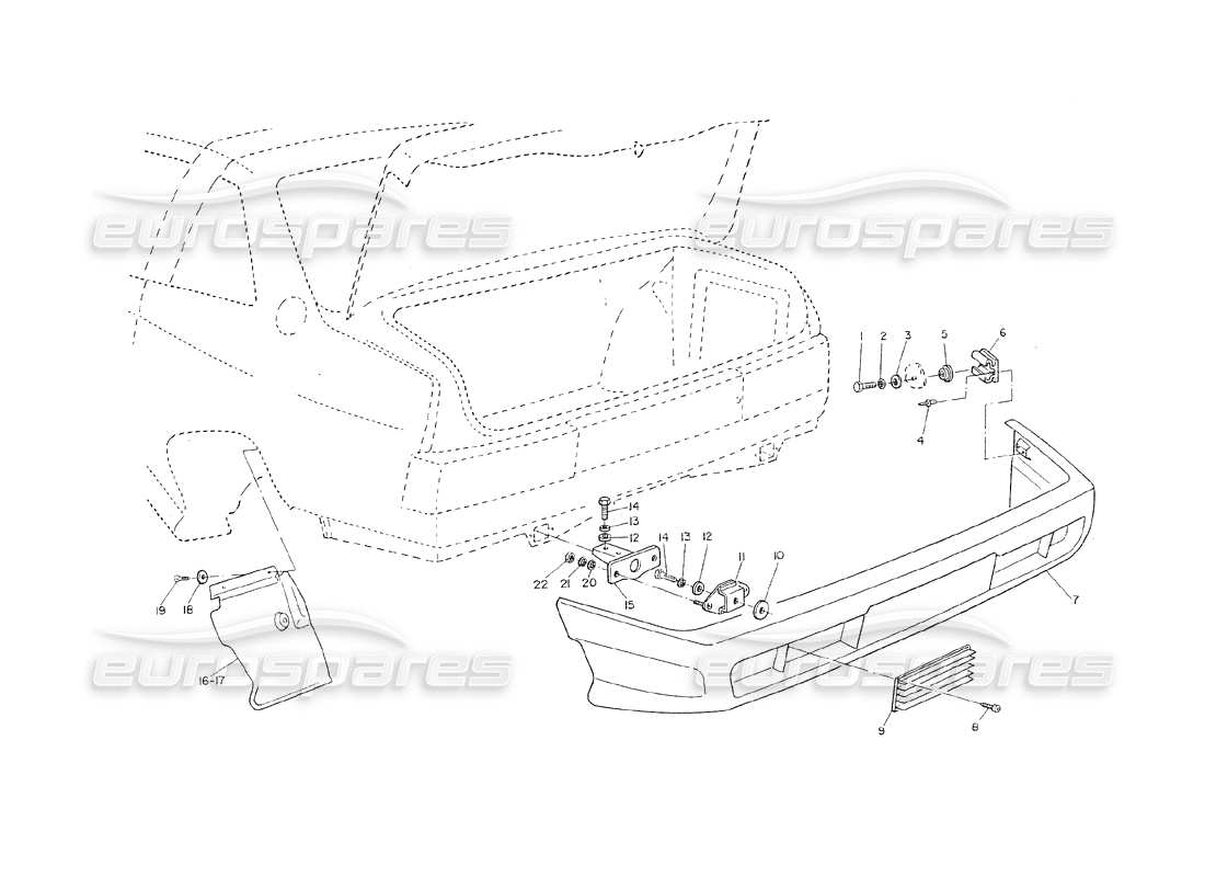 maserati shamal hintere stoßstange teilediagramm