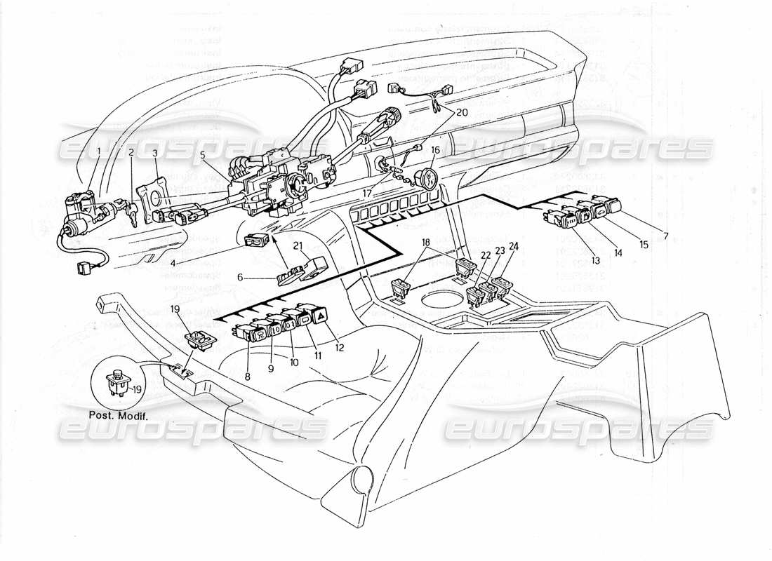 maserati 228 schalter und lenkungsteildiagramm