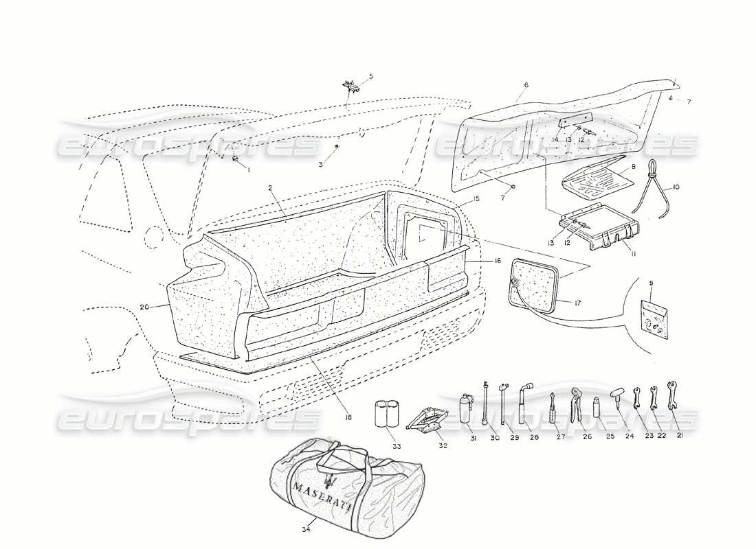 maserati shamal kofferraumdeckel – schilder, besatz, werkzeuge teilediagramm
