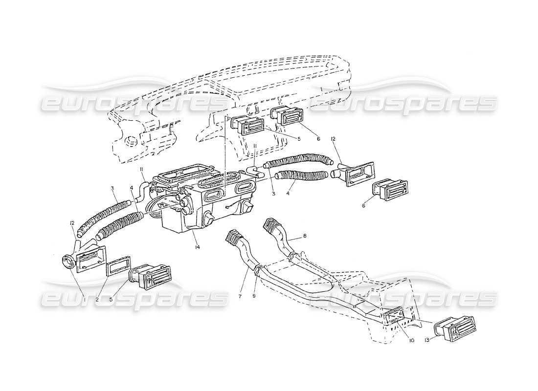 maserati shamal belüftung des armaturenbretts und der konsole teilediagramm